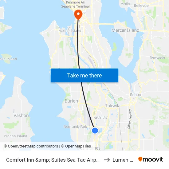 Comfort Inn &amp; Suites Sea-Tac Airport, SeaTac to Lumen Field map