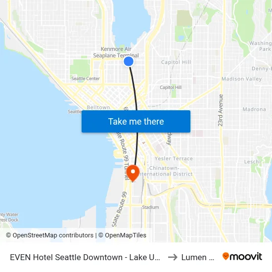 EVEN Hotel Seattle Downtown - Lake Union by IHG to Lumen Field map