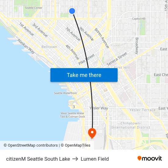 citizenM Seattle South Lake to Lumen Field map