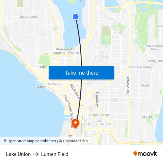 Lake Union to Lumen Field map