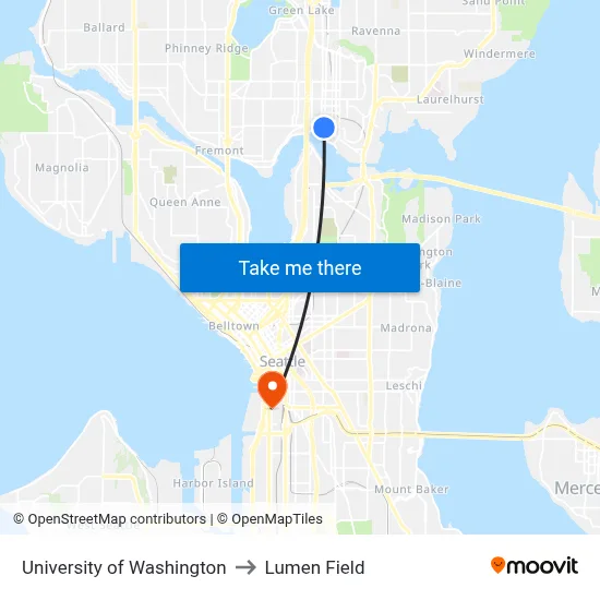 University of Washington to Lumen Field map