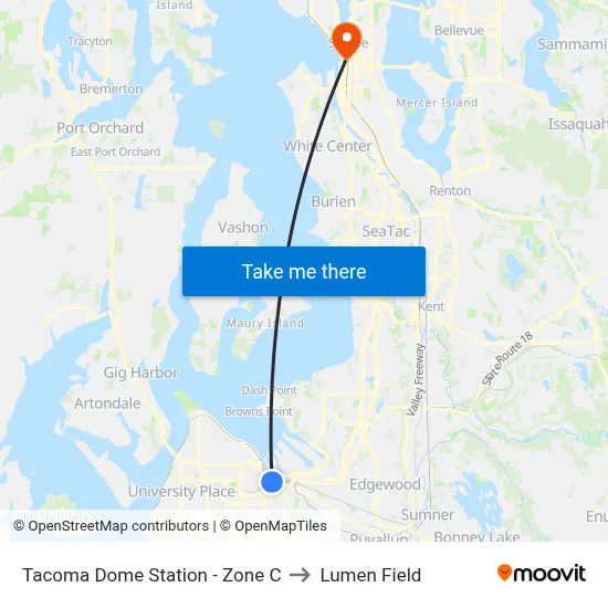 Tacoma Dome Station - Zone C to Lumen Field map