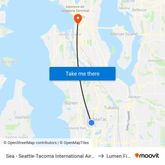Sea - Seattle-Tacoma International Airport to Lumen Field map