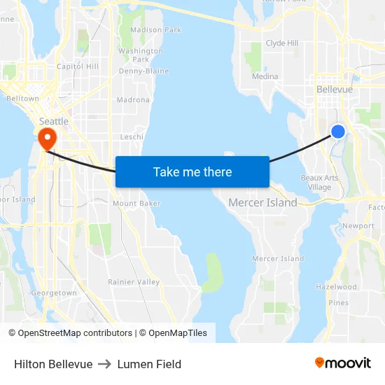 Hilton Bellevue to Lumen Field map
