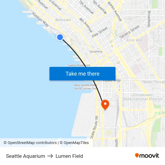 Seattle Aquarium to Lumen Field map