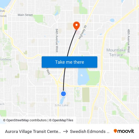 Aurora Village Transit Center - Bay 10 to Swedish Edmonds Campus map