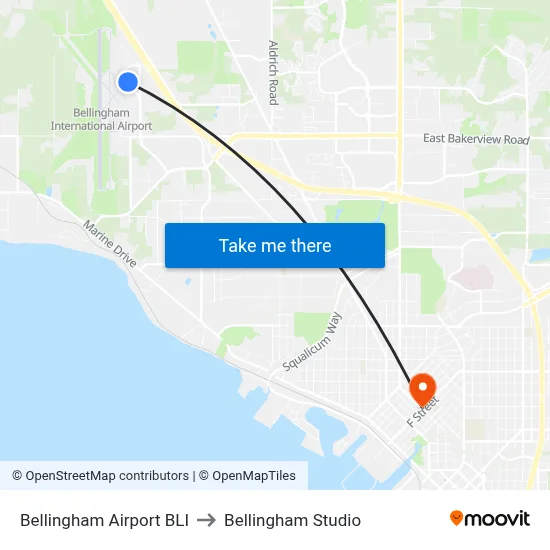 Bellingham Airport BLI to Bellingham Studio map