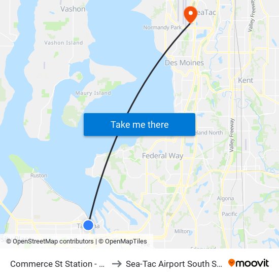 Commerce St Station - Zone C to Sea-Tac Airport South Satellite map