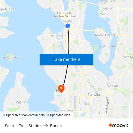 Seattle Train Station to Burien map