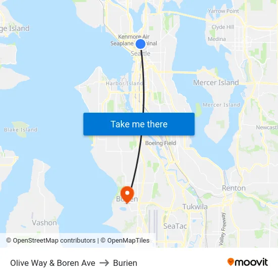 Olive Way & Boren Ave to Burien map