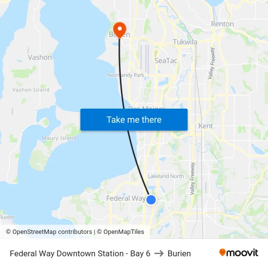Federal Way Downtown Station - Bay 6 to Burien map
