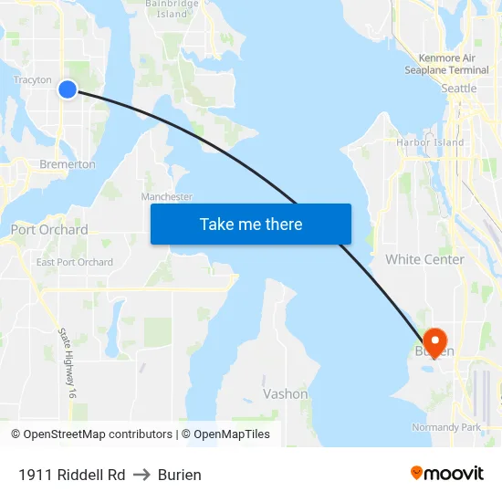 1911 Riddell Rd to Burien map