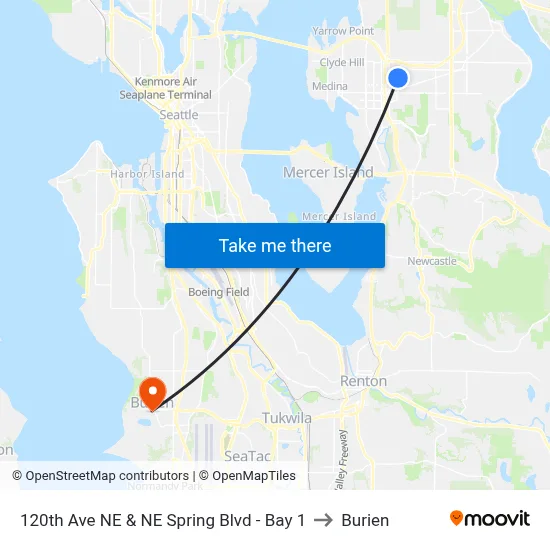 120th Ave NE & NE Spring Blvd - Bay 1 to Burien map