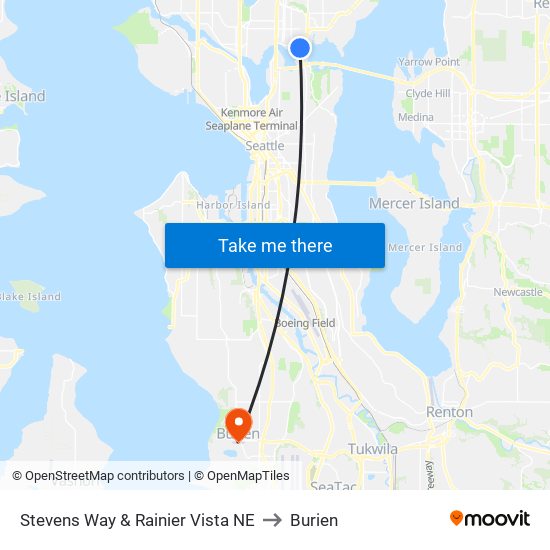 Stevens Way & Rainier Vista NE to Burien map