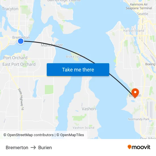 Bremerton to Burien map