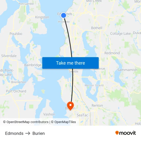 Edmonds to Burien map