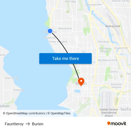 Fauntleroy to Burien map