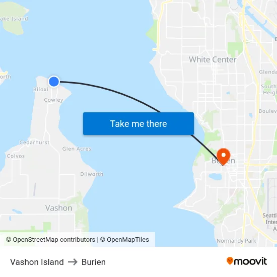 Vashon Island to Burien map