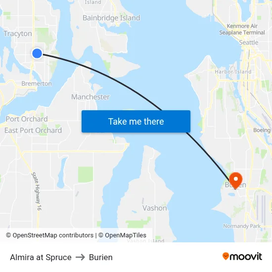 Almira at Spruce to Burien map