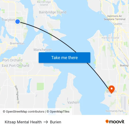 Kitsap Mental Health to Burien map