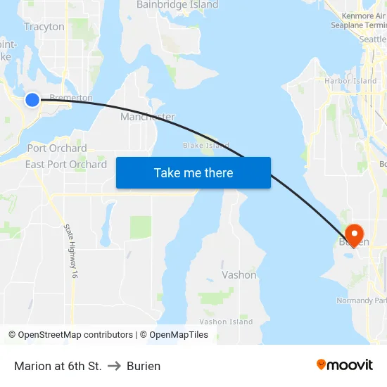 Marion at 6th St. to Burien map