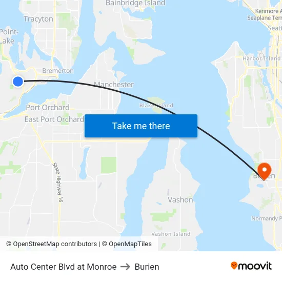 Auto Center Blvd at Monroe to Burien map