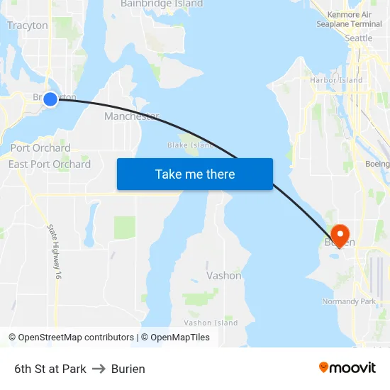 6th St at Park to Burien map