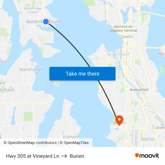 Hwy 305 at Vineyard Ln to Burien map