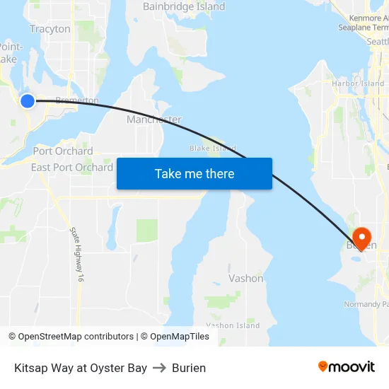 Kitsap Way at Oyster Bay to Burien map