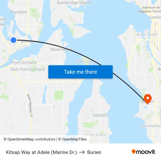 Kitsap Way at Adele (Marine Dr.) to Burien map