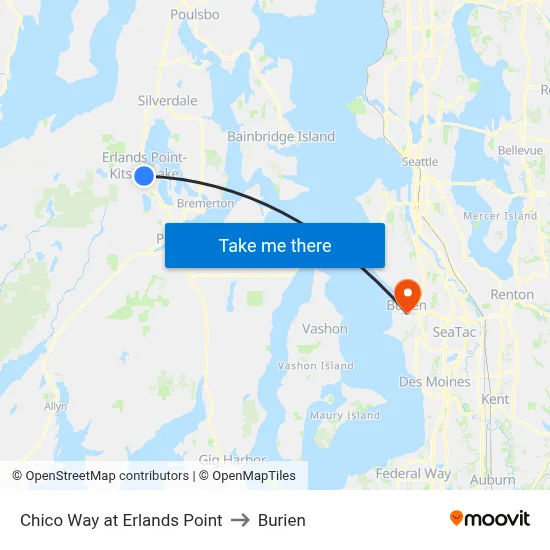 Chico Way at Erlands Point to Burien map