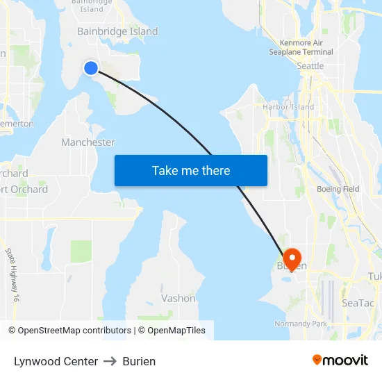 Lynwood Center to Burien map