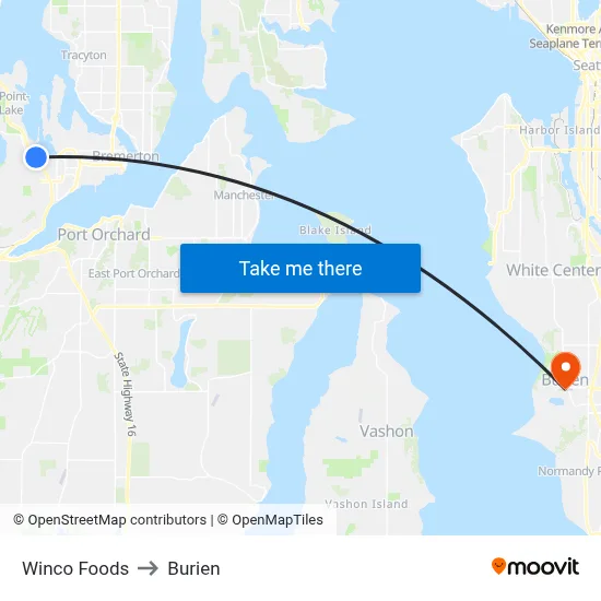 Winco Foods to Burien map