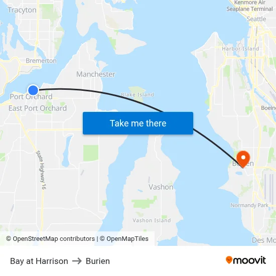 Bay at Harrison to Burien map