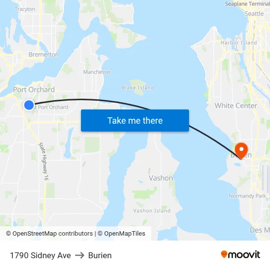 1790 Sidney Ave to Burien map