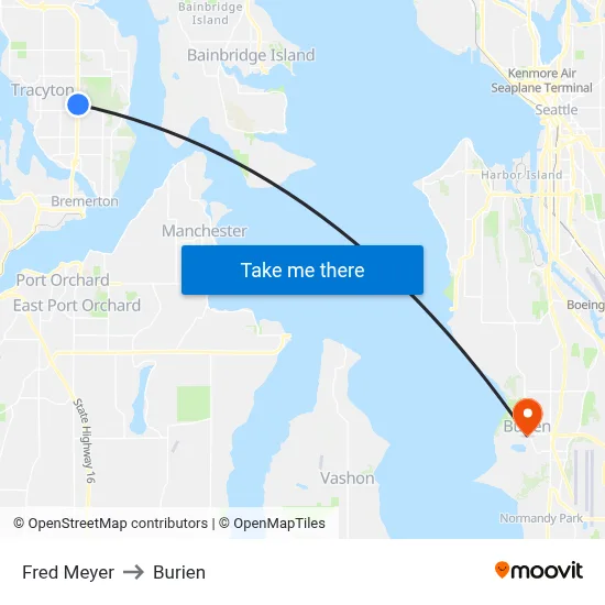 Fred Meyer to Burien map