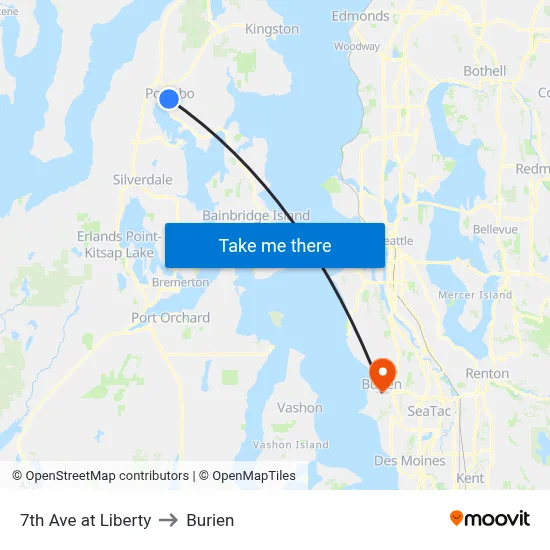 7th Ave at Liberty to Burien map