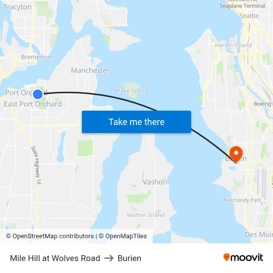Mile Hill at Wolves Road to Burien map