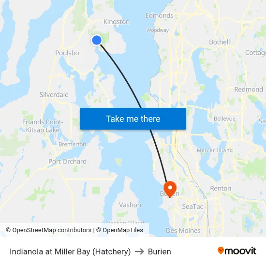 Indianola at Miller Bay (Hatchery) to Burien map