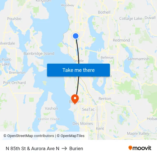N 85th St & Aurora Ave N to Burien map