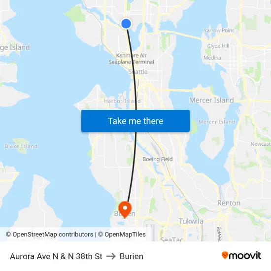 Aurora Ave N & N 38th St to Burien map