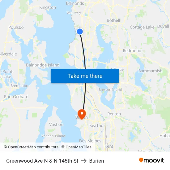 Greenwood Ave N & N 145th St to Burien map