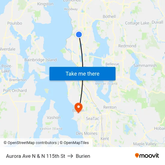 Aurora Ave N & N 115th St to Burien map
