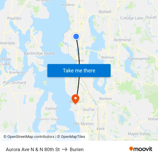 Aurora Ave N & N 80th St to Burien map