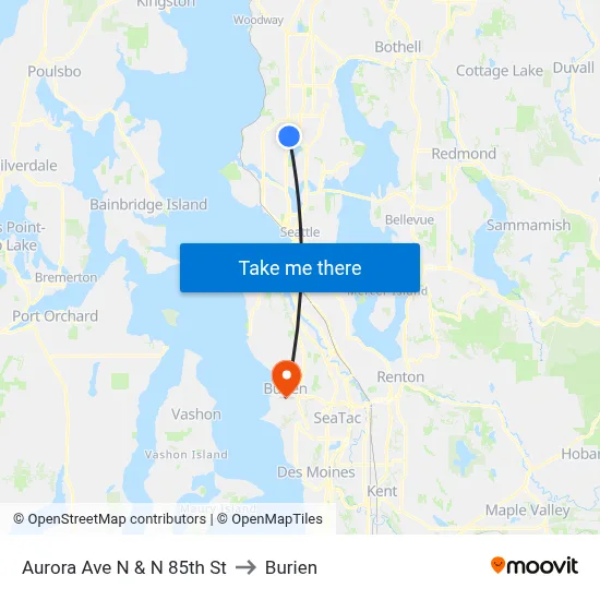 Aurora Ave N & N 85th St to Burien map