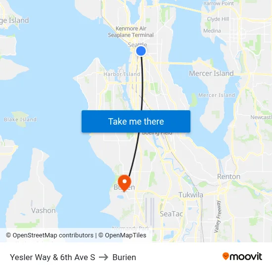 Yesler Way & 6th Ave S to Burien map