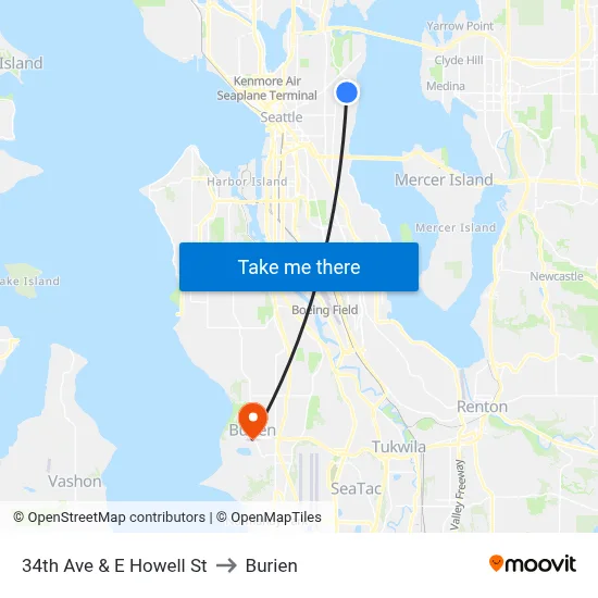 34th Ave & E Howell St to Burien map