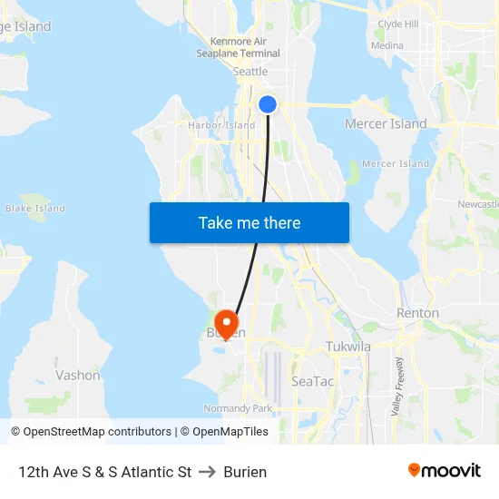 12th Ave S & S Atlantic St to Burien map