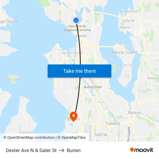 Dexter Ave N & Galer St to Burien map