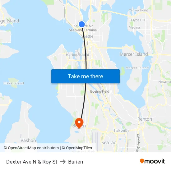 Dexter Ave N & Roy St to Burien map